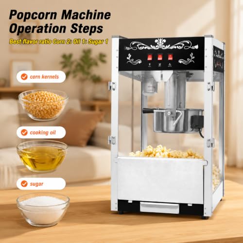 Image of 30oz Commercial Countertop Popcorn Machine Vintage Black for Home Party | Tabletop Pop Corn Maker Machine with 30oz Stainless Steel Kettle, Three-Button Control, Suitable for Christmas Home Theater