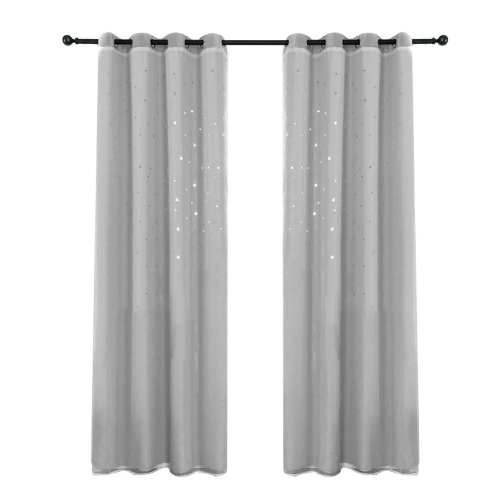 Abracing 2Pcs Double Layers Blackout Curtains Drapes with Hollow Star for Kids Room Home Decor