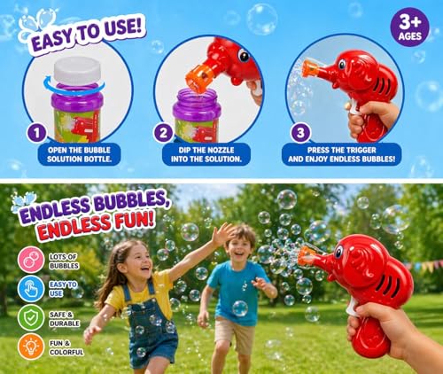 Image of Crafts and Toys Elephant Bubble Gun Toy for Kids (Pack of 1) with Bubble Liquid Bottle | Hand Pressing Bubble Blower | Fun Outdoor & Indoor Toy for Boys & Girls (N620)
