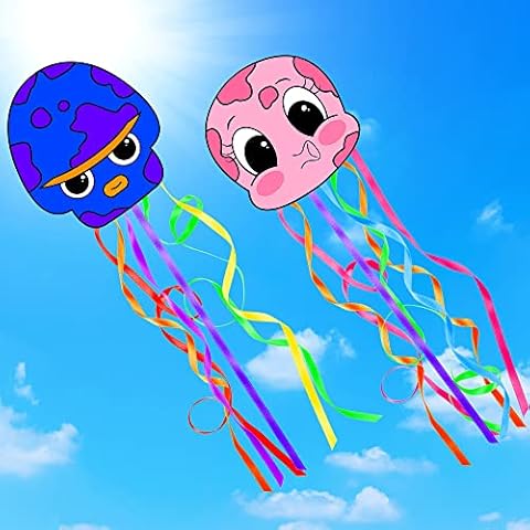 Lubibi 2 Packs Einleiner-Flugdrachen für Kinder,Krake Kinder Drachen,Flugdrachen Einleiner,Basteln Kite Kit,80 * 70cm,inklusiv Drachenschnur und Streifenschwänze Cover