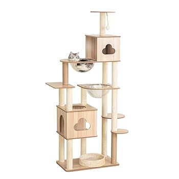 Amazon | PETTIFUL キャットタワー 木製 据え置き 大型 おしゃれ