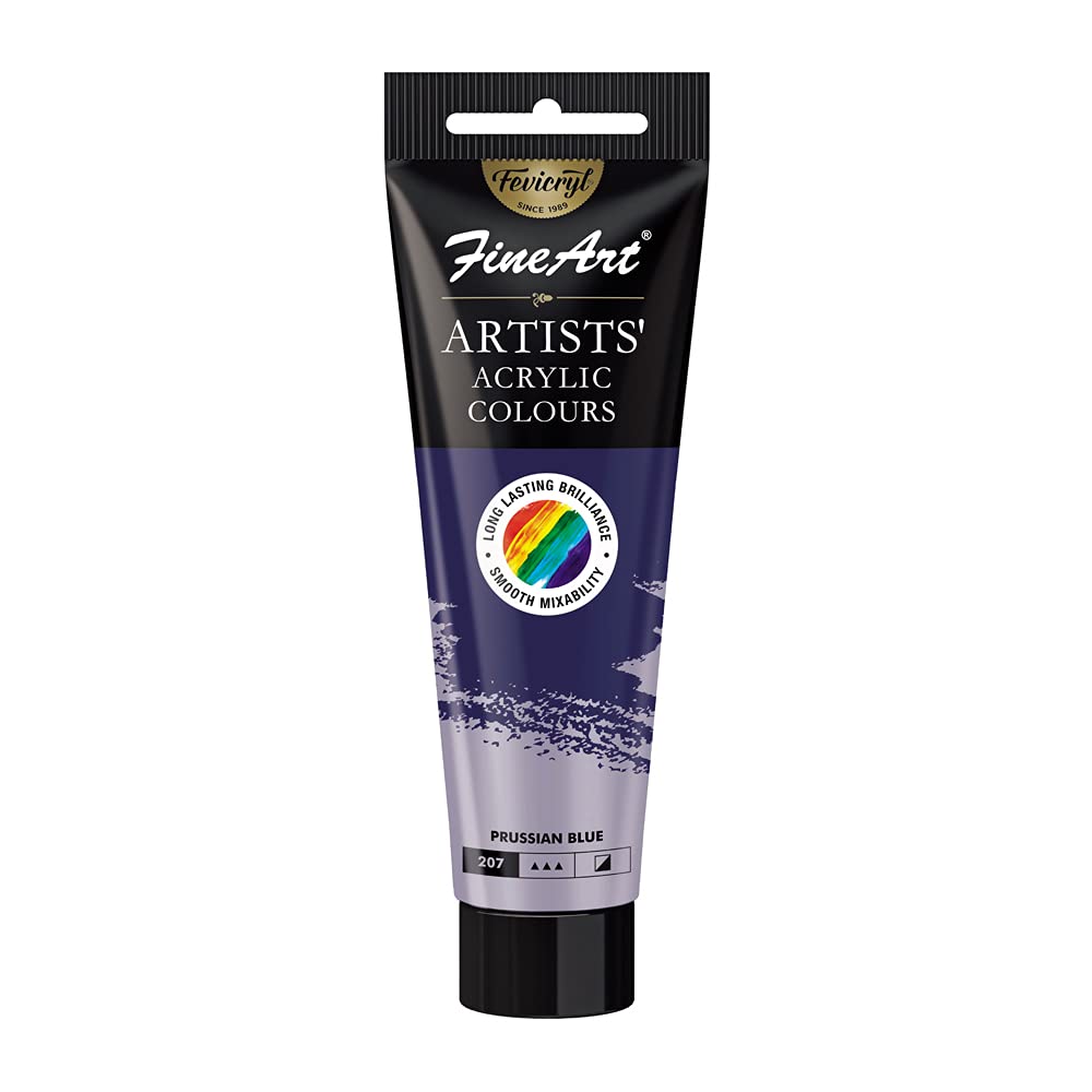 Pidilite Fevicryl Fine Art 100 ml Artists Water Based Acrylic Colour Tube for Painting on Canvas(Prussian Blue)|Acrylic Tube colours for Professionals,Students, Artists | Rich Blue Pigment, Wash Proof