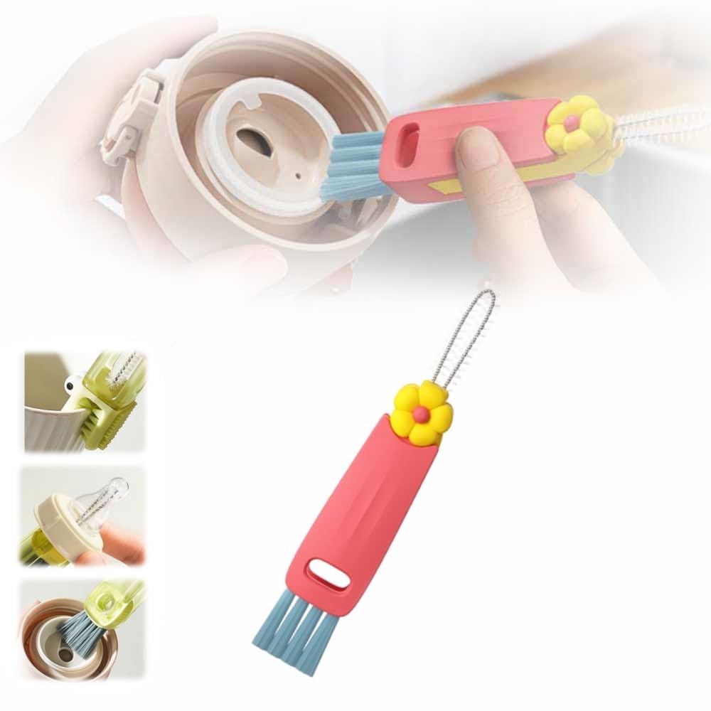 3 in 1 Multifunctional Crevice Cleaning Brush Set - Portable Cup Lid Cleaner for Baby Bottle Gap Tight Spaces (D)