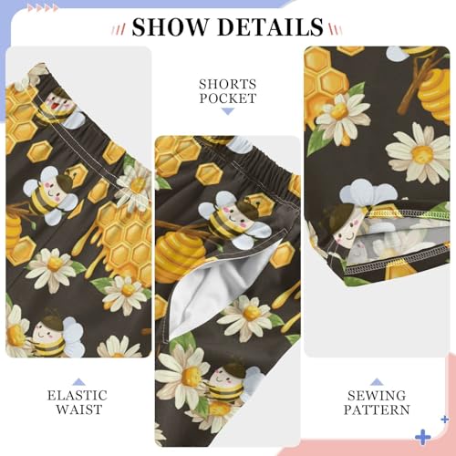 ZZXXB Bee Honey Flowers Boys Long Pants Soft Trousers Elastic Waist Kids Lounge Bottoms with Pockets S-XL4