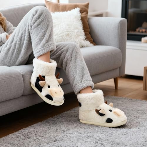 Image of Jerzmy Cute Animal Cow Pig Men Women House Slippers, Comfy Memory Foam Cloudy Soft Slippers Plush Home Shoes for Bedroom Living Room Indoor