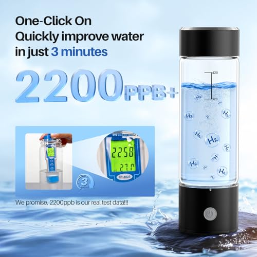 MOVOCA Upgrade Hydrogen Water Bottle, 3Min 2200PPB Rapid Hydrogen Water Generator -SPE PEM Tech, 14OZ Portable Hydro Water Machine, Health Care Gifts for Husband, Wife, Family, Friends, Travel