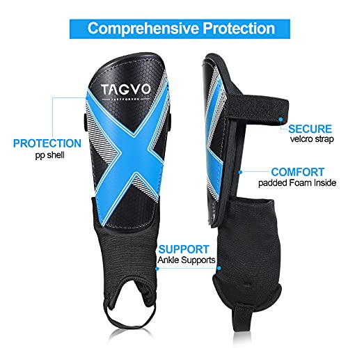 Image of TAGVO Soccer Shin Guards, Kids Soccer Equipment with Ankle Sleeves Protection, Youth Sizes Child Soccer Shin Pads for Boys Girls