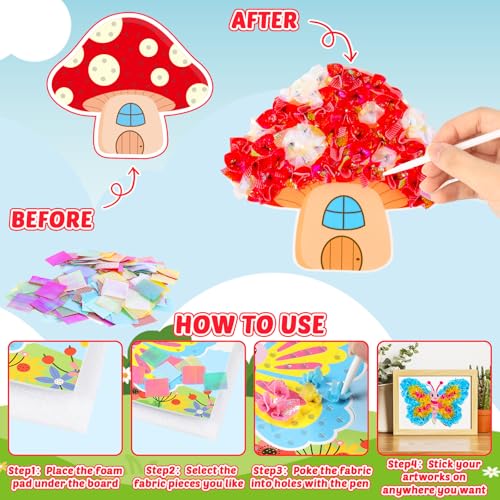 Image of Lonfliness 8Pcs Poke Craft Kit Summer Butterfly Bee No-Mess Fabric Sewing Art Puzzle Puncture Painting Mushroom Flower Gift Creative Activity Game Birthday Party Favors