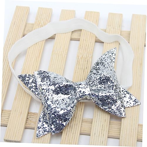 Bowknot Sequin Headband for Girls Elastic Hair Accessory for Newborns and Toddlers for Birthdays and Photoshoots Silver2