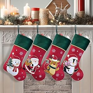 Red Velvet Christmas Stockings with Green Cuff 4 Pack Large Luxury Christmas Stockings for Family Holiday Decorations Red Velvet Christmas Stockings with Green Cuff 4 Pack Large Luxury Christmas Stockings for Family Holiday Decorations