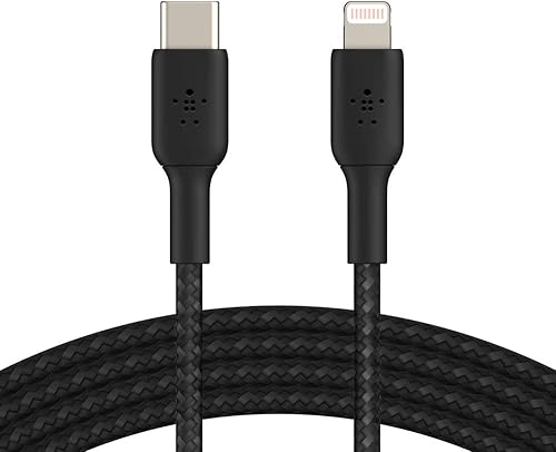 Vista 31 de Belkin BoostCharge - Cable USB C a Lightning trenzado de nailon de 3.3 pies, con certificación MFi de 18 W, cable de carga para iPhone, cargador USB