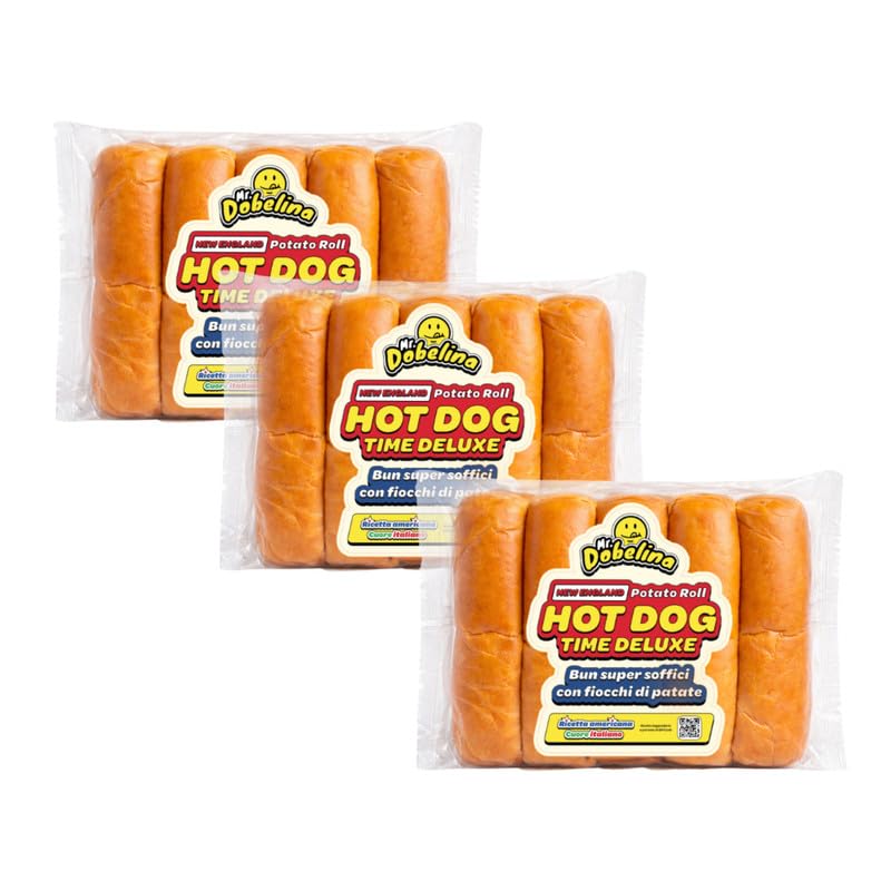 Mr.Dobelina New England Hot Dog Bun y Lobster Roll, 3 paquetes de 400 g, panecillos para perritos calientes de pan de patata, sin lactosa, ideales para lobster rolls y pulled pork