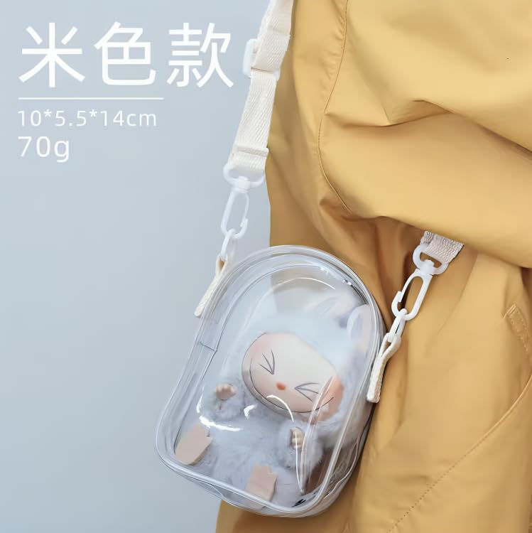 Protector Case for plush doll 15/17 cm Cotton Doll Shoulder Plain Bag PVC Storage Bag doll carrier Bag Dustproof (no doll) (white) - Image 2
