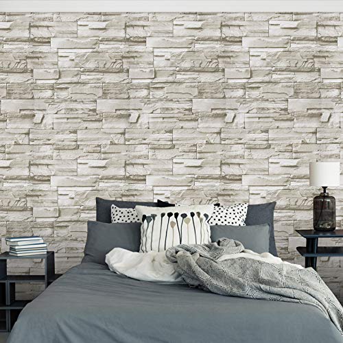 Wenmer Beige Stone Peel And Stick Wallpaper 17.7" X 394" 3D Brick Wallpaper Faux Brick Wallpaper Brick Self Adhesive Removable Wallpaper Textured Stone Wall Paper For Kitchen Backsplash Walls #TOP5