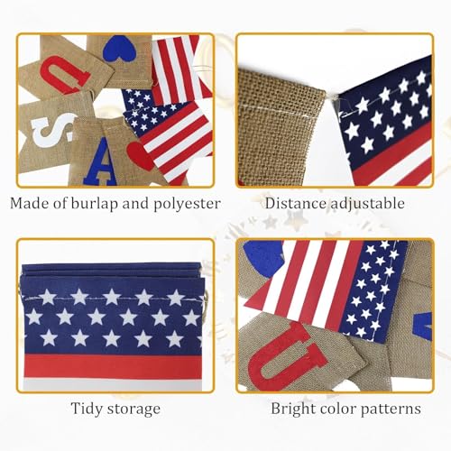 Image of 2 Pcs USA Independence Day Banner Celebration American Flag 4th of July Decorative Fireplace Red White Blue Theme Party Decoration Supplies Memorial Day