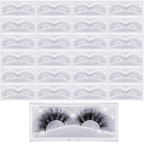 24 Pieces False Eyelash Packaging Box Empty Lash Box Plastic Eyelash Storage Box Clear Empty Eyelash Case with Glitter Paper and Tray for Women Girls Fake Eyelash Care (Silver)