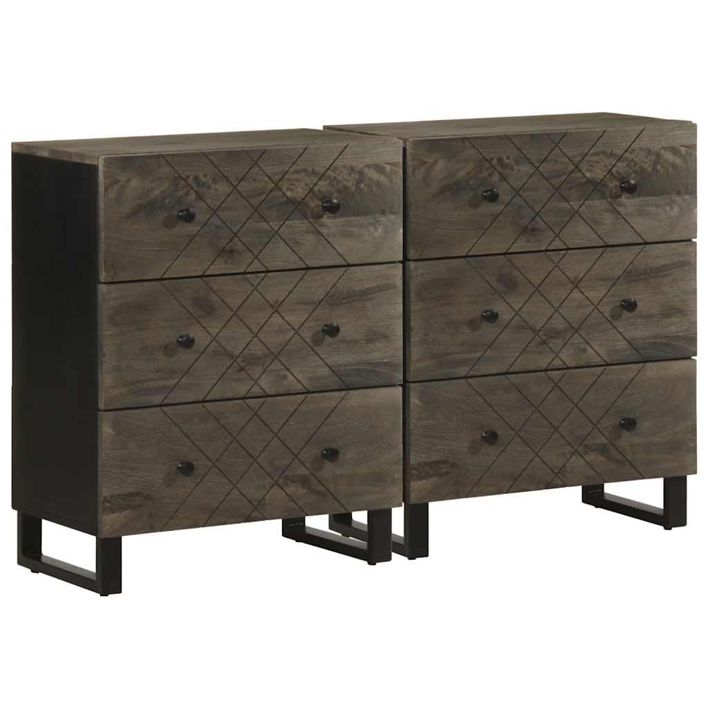 Aparadores de madera maciza de mango negros de 60 x 33 x 75 cm estilo industrial juego de 2 armarios