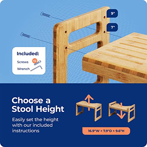 Image of Squatty Potty Tao Bamboo Adjustable Toilet Stool, 7 inch & 9 inch Height, Bathroom Stool for Kids and Adults, Brow