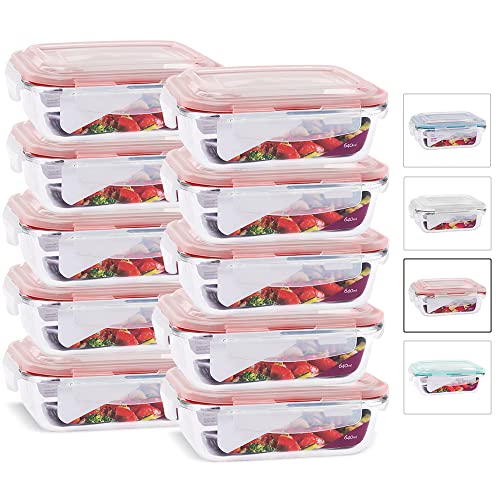 KIT 10 Potes de Vidro Retangular com Tampa Hermética 640ml (Vermelho)