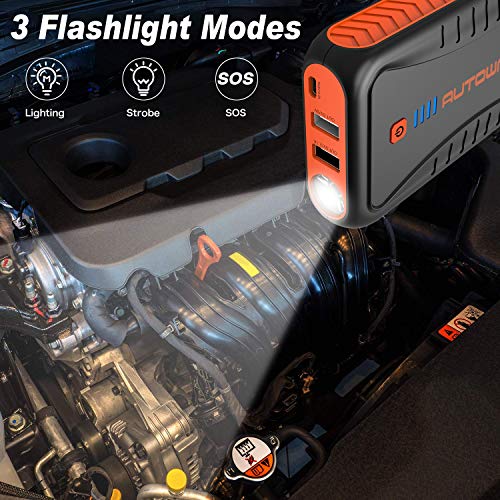 AUTOWN Jump Starter, 10000mAh Car Jump Starter with Quick Charger, Portable Battery Booster 12V Auto Power Pack with LED Flashlight, Smart Jumper Cables