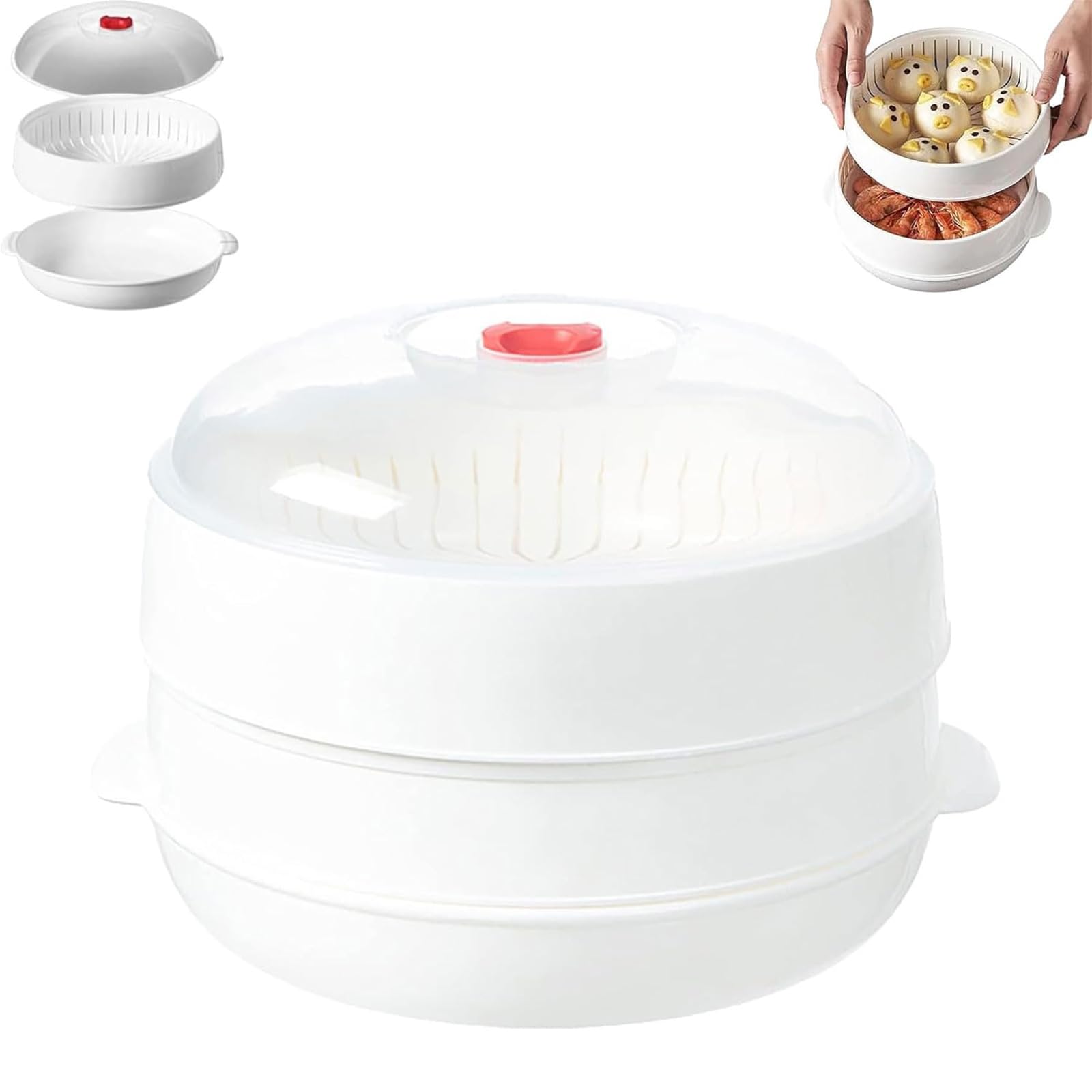 Microwave Oven Steamer, Microwave Steamer with Lid & Tray, Separate Design with Drainage Layer, Dishwasher Safe & Easy to Clean for Cooking Dumplings, Vegetable, Food Cooking (Double Layer)