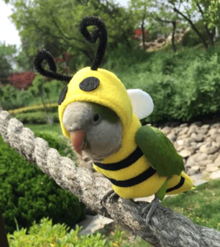 Image of Bird Costume Diaper Flight Suit Bee Shape Hoodie Clothes Cosplay Photo Prop for Parrots Parakeet Cockatiel Sun Conure, Small Animals Apparel (Bee with Diaper, Small), Green (BPF1)