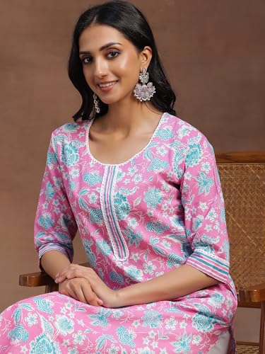 Image of Libas Women Cotton Straight fit Printed Kurta 29049R Pink Suit