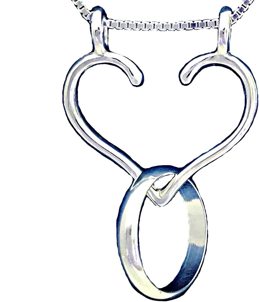 Ali C Art Genuine 925 Sterling Silver Large Open Heart Ring Holder Necklace - Pendant Handcrafted in USA