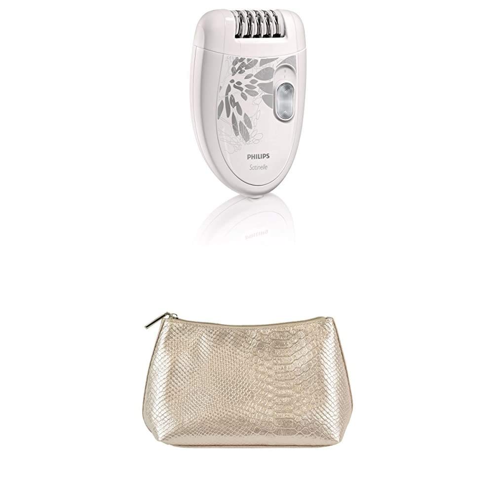 Philips Beauty HP6401/50 Satinelle Essential, Compact Hair Removal Epilator for Legs + Cosmetic Pouch