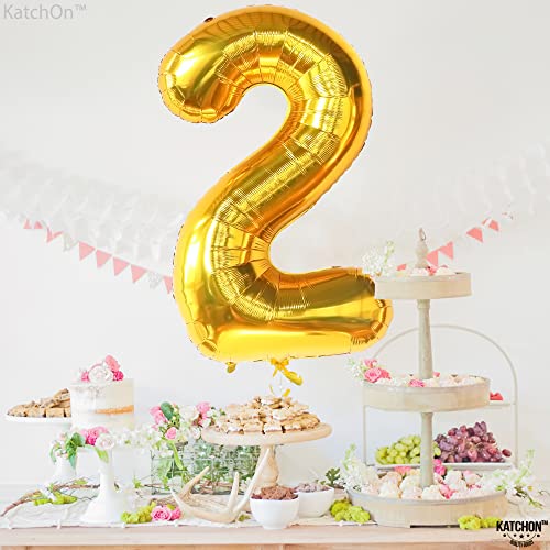Image of KatchOn Gold Number 2 Balloon 40 Inch 2nd Birthday Decorations for Boys