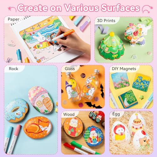 Image of Ohuhu Acrylic Markers Set Direct Liquid: 24 Pack Flexible Dual Tips Brush & Bullet Acrylic Paint Pens High Opacity Waterproof Lightfast for Rock Painting Easter Egg Wood Glass Ceramic Canvas