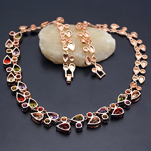 Hermosa Rose Gold Plated Multicolor Austria Crystal Elements Jewelry Set Necklace Earrings Bracelet And Ring (Rose Gold Necklace) #TOP5