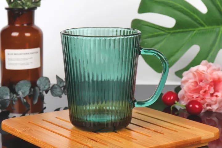 2 Adet Renkli Cam Kupa Bardak Çay Kahve Meşrubat Tatlı Bardağı Yeşil ve Kahve 370 ml - Görsel 6