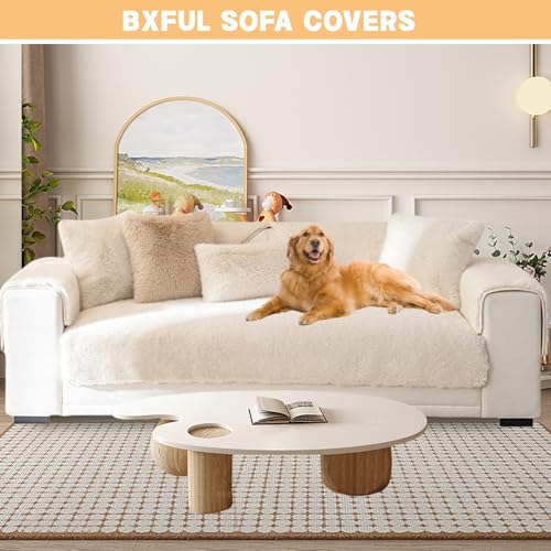 Mink Plush Sofa Cover 1 2 3 Seater, Non-Slip Corner Sofa Cover L Shape Super Soft Fluffy Faux Fur Sofa Slipcovers for Living Room (110 * 110cm/1PC,Beige) - Image 3