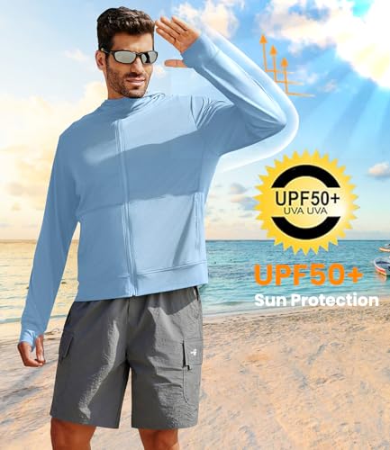 Image of PINSPARK Men's UPF 50+ Full Zip Up Sun Protection Hoodie Jacket Long Sleeve Lightweight UV Shirts for Men Hiking Fishing
