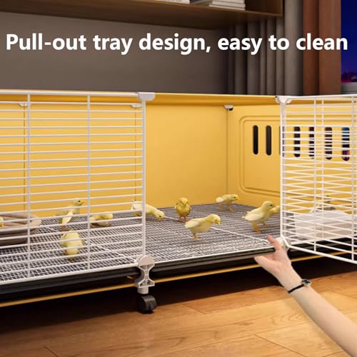 Clapier d'intérieur pour lapins en métal jaune avec roulettes intégrées - 6
