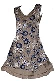  Damen Lagenlook Sommer Leinen Tunika Hängerchen Bluse Hemd Kleid Shirt 44 46 48 50 L XL XXL Rüschen Blumen Print Beige Urlaub Strand (42)