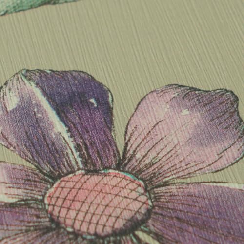 Papel pintado no tejido premium Profhome de flores verde oliva y púrpura 10m 5