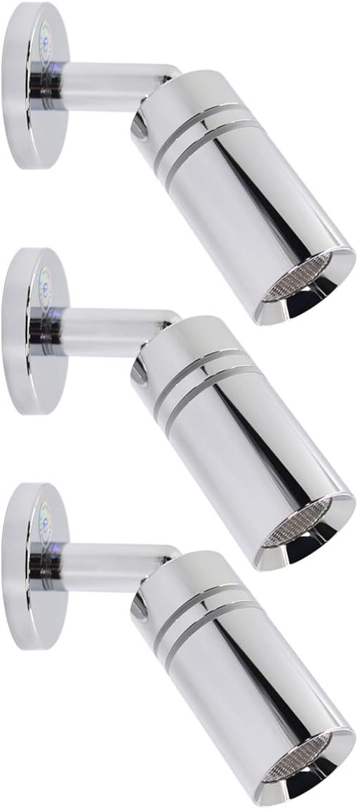 Adjustable RV 12V Reading Lamp - Dual Lighting Mode, Blue Night light has Dimmable Touch Switch, Chromium Plating, Surface Mount on Caravan, Come with Hex key and Screw in Beautiful Gift Box, 3 Pack