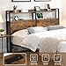 Majnesvon Headboard Queen Size with Storage, 2-Tier Headboard with Shelf, LED Light & Charging Station & USB Port, Sturdy and Easy Assembly, Rustic Brown (Queen)