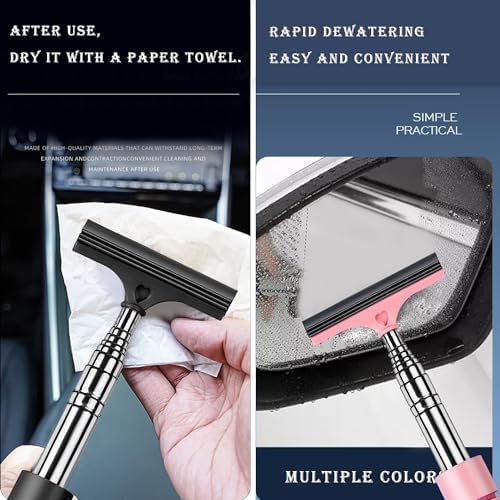 YZXODN 3 PCS Side Mirror Squeegee,Car Mirror Squeegee,Retractable Car Rearview Mirror Wiper,Portable Car Cleaning Tool for Rainy Foggy Weather,Universal Car Accessories(Black/Pink/Green) - 2