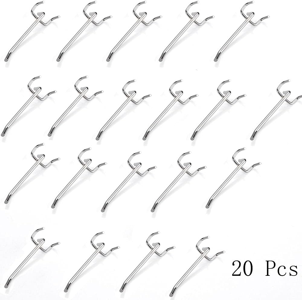 Pegboard Hook Holders, 20 Pcs Panel Display Hooks Stainless Steel, Single Peg Board Hooks Set