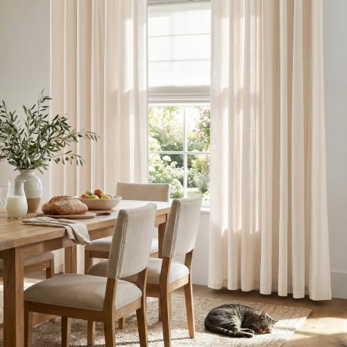 Image of jinchan Linen Curtain 90 Inch Light Filtering Grommet 1 Panel Beige