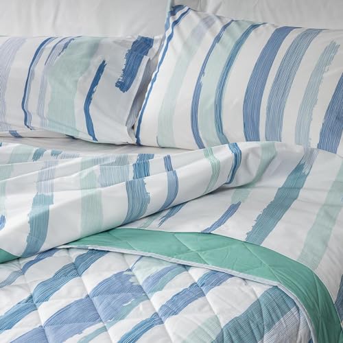 Happidea - Lenzuola Completo Letto, 100% Cotone, Singolo, Righe, Made in Italy, Federe, Lenzuolo Sopra, Lenzuolo con Angoli Elastici, Disegno Onda
