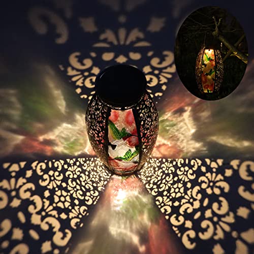 Solar Lanterns Outdoor Light - Solar Powered Led Hummingbird Glass Lights Decorative Waterproof Tabletop Lamp With Hollowed-Out Design For Indoor Yard Table Patio Garden Pathway Holiday #TOP3
