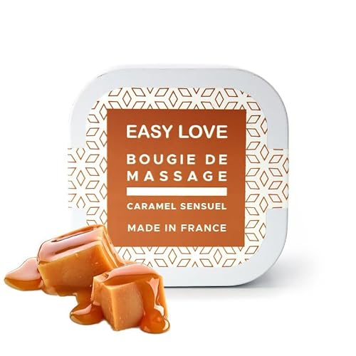 Bougie de Massage Easy Love – Parfum Caramel Sensuel – 54g – Huile Tiède Gourmande – Made in France – Ingrédients Naturels – Format Voyage – Massage Sensoriel et Cocooning
