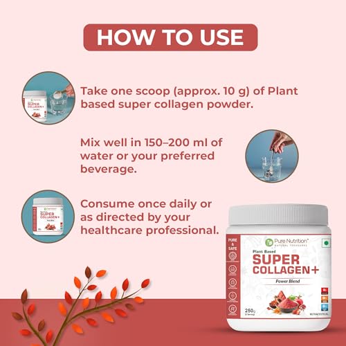 Image of Pure Nutrition Veg Collagen Powder for Women & Men | Collagen Powder | Skin Care Supplements with Biotin, Vitamin C, Bamboo Shoot, and Turmeric Extract | Supports Glowing Skin, Strong and Healthy Hair, Bones, and Joints - 250g
