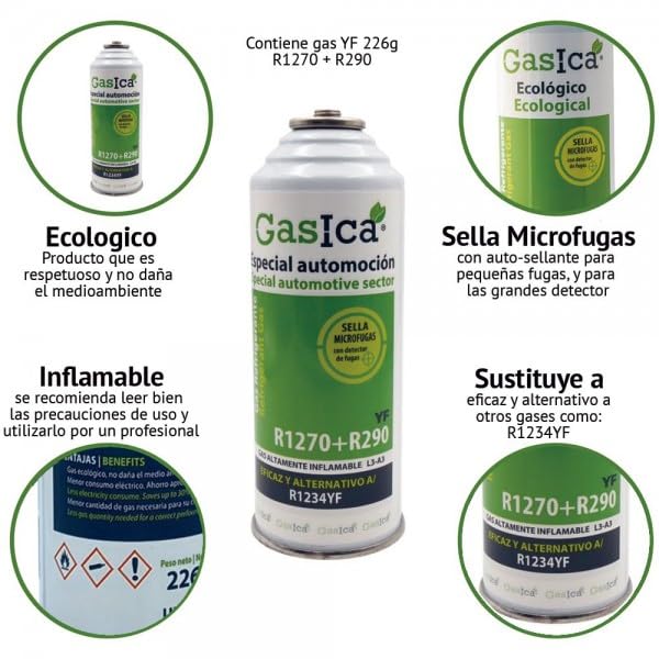 Bilake Gas refrigerante para Aire Acondicionado gasica Gas ecológico YF propileno R1270 + propano R290, 226g, sustituye Gas R1234YF