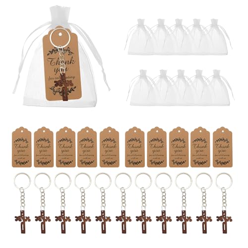 ROKZELT 30 Pièces Croix Ange Gardien Porte-clés + Sac à Bonbons Transparent + Étiquette Cadeau...