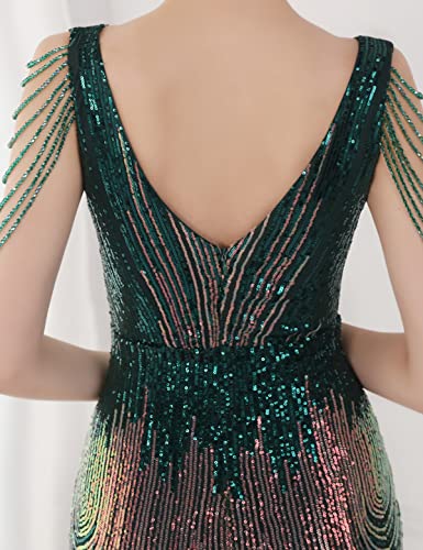 Image of Women 1920s Plus Size Formal Dress Tassels Sleeve Sequins Gatsby Maxi Evening Gown
